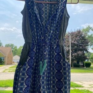 Stylish Blue and Gray Women's Midi Dress